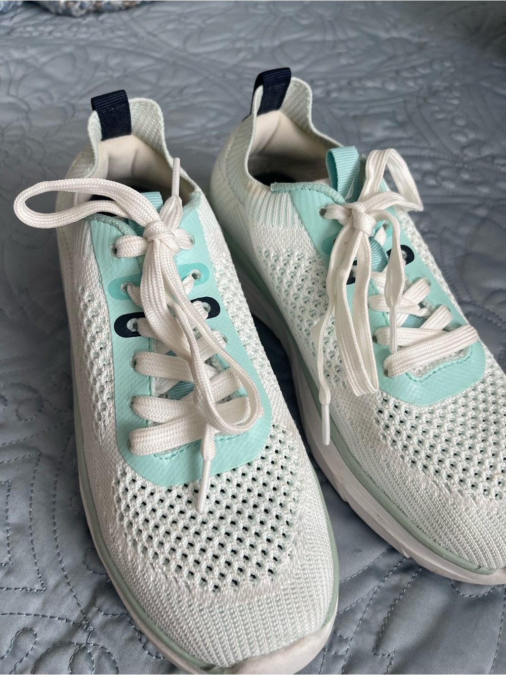 Nautica Women's Knit Lace-Up Sneakers in Mint and White with Navy Tabs
